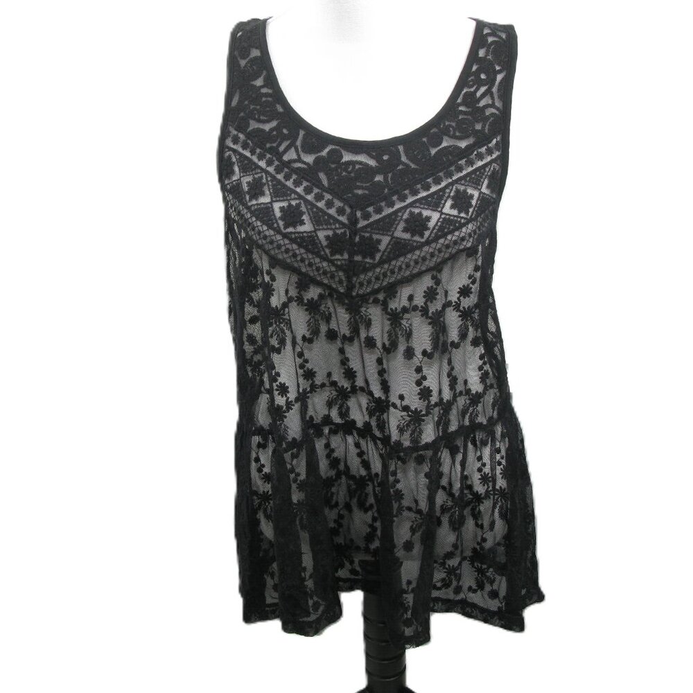 Express Black Lace Semi-Sheer Tank Blouse Size Large